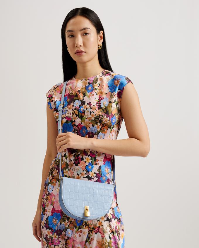 Sac en Cuir Ted Baker Leather Padlock Saddle Bleu Femme | YFC-26469605